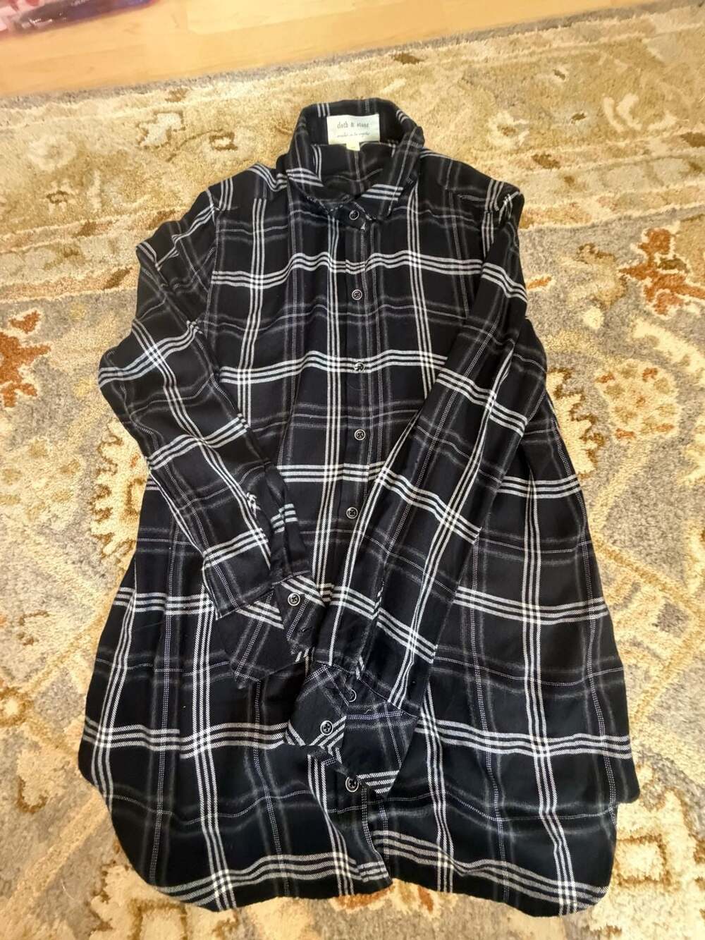 Anthropologie Cloth & Stone Black White Plaid Button-Up Flannel Shirt Medium